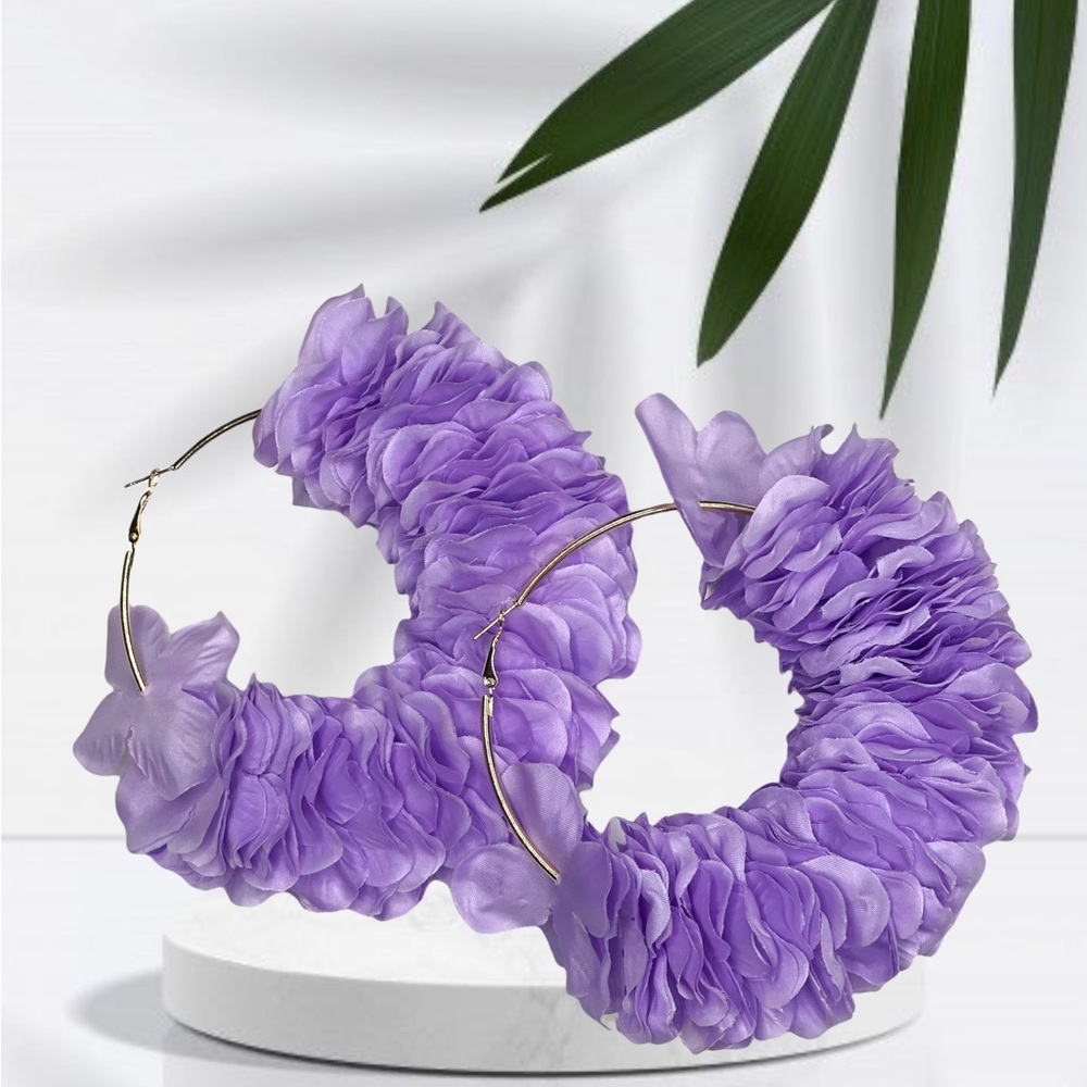 Purple Floral Hoop Earrings
